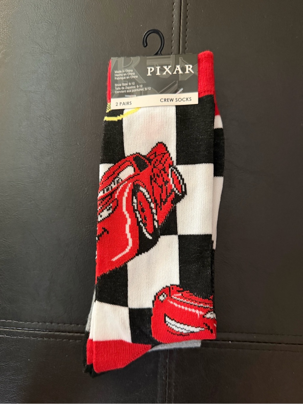 Cars themed Red Checkerboard Crew Socks for Men (2 pk)